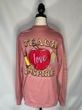 Simply Southern Teach Love Inspire Long Sleeve Cheetah Medium School Gift